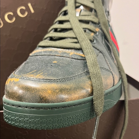 Gucci Men's Green patent leather High-Top Sneakers. RARE! New! - Picture 2 of 7